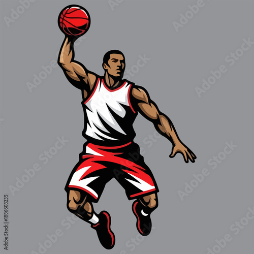 Dynamic Basketball Player in Mid-Air Action