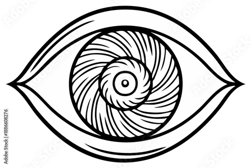 Abstract stylized eye symbol with swirling concentric circular pattern in iris