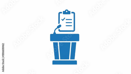 Tableau sur toile Blue lectern podium with microphone.