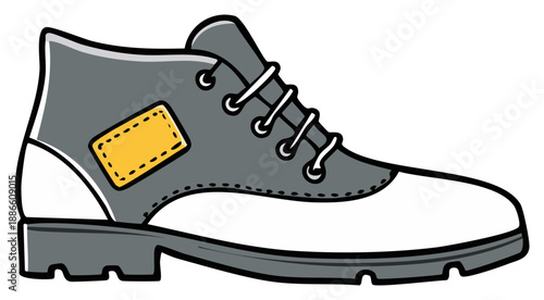 Classic grey and white laced ankle boot in a bold cartoon vector style