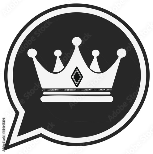 Royal Crown Icon in Black Speech Bubble, Concept for Power or Influence