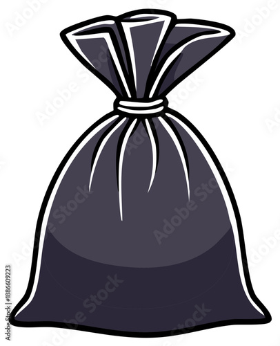 Cartoon drawing of a garbage bag tied shut with a simple minimalist design