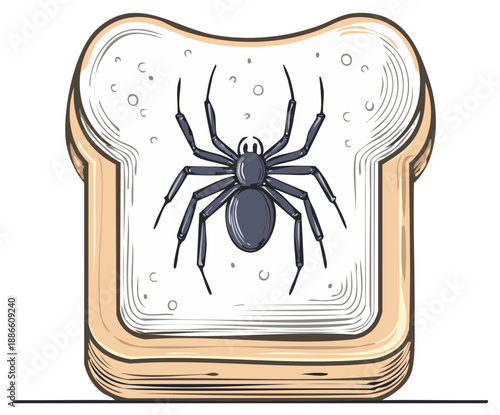 Spider on a Slice of Bread Illustration