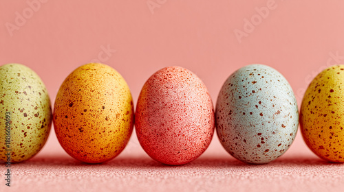 Wallpaper Mural Pastel Speckled Easter Eggs in a Row on Pink Background – Minimal Spring Holiday Concept Torontodigital.ca