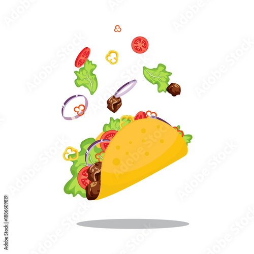 Taco with falling ingredients