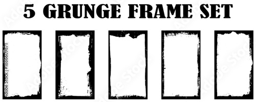 Black frames with worn paper effect on white background. Textured rectangles with old, grunge, grainy, vintage, worn, dust effect. Simple object mockup. Realistic vector illustrations set.