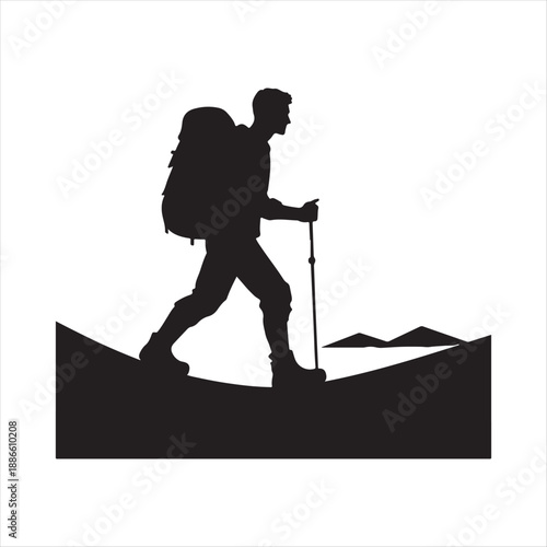 hiking man vector silhouette clip art logo design illustration