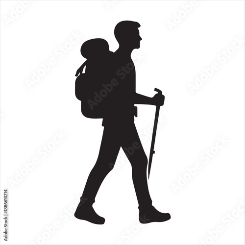 hiking man vector silhouette clip art logo design illustration