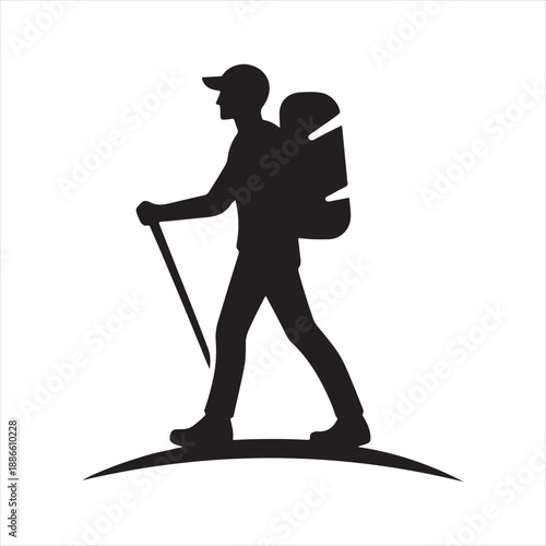 hiking man vector silhouette clip art logo design illustration