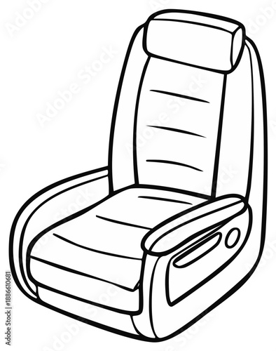 Line art of car seat showing interior comfort and ergonomic design for vehicles automotive industry black and white illustration