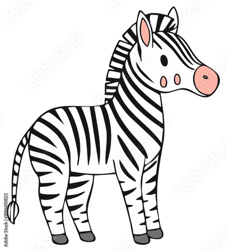 Cartoon Zebra Illustration, Striking Black and White Striped Pattern.