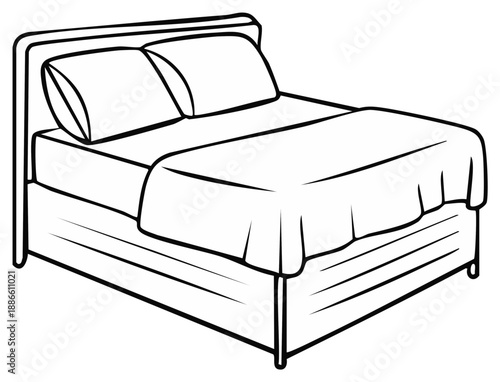 Simple outline illustration of a double bed with two pillows and a headboard