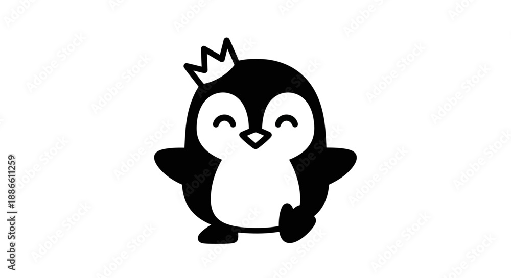 Fototapeta premium Cartoon penguin with crown on white