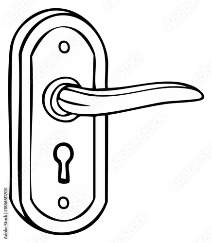 Classic door handle and keyhole illustration for entry security and access