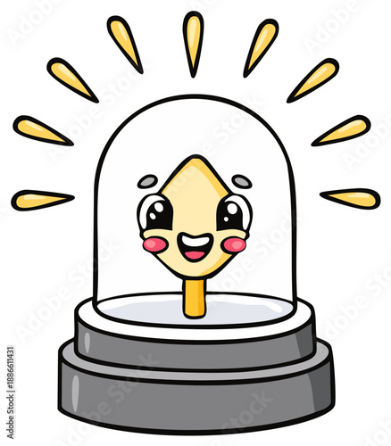 A cheerful kawaii flashing alarm light character with a happy smiling face. Cute cartoon siren vector illustration.
