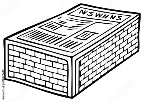 Illustrated News Stack with Brick-Like Structure