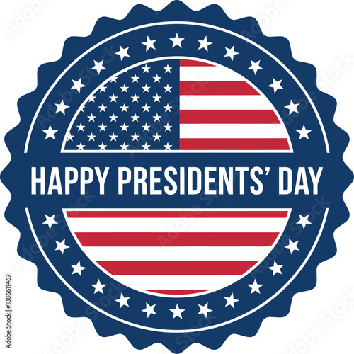 Happy presidents day badge with american flag stars and stripes inside