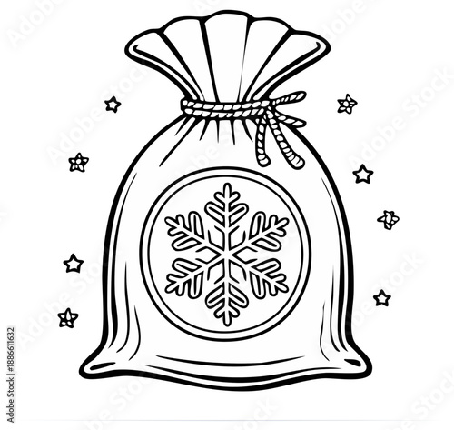 Winter Gift Bag with Snowflake Ornament and Stars Illustration