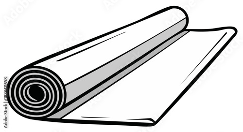 Graphic Rolled Out Sheet Vector Art, Unfurled Fabric Roll Illustration for Floor Covering or Material Pattern Design