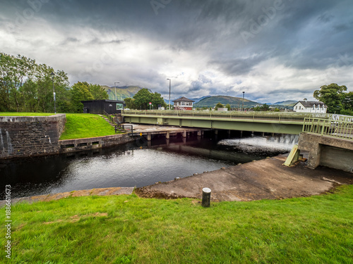 Bild auf Leinwand Caledonian Canal connecting waterways in Banavie Scotland