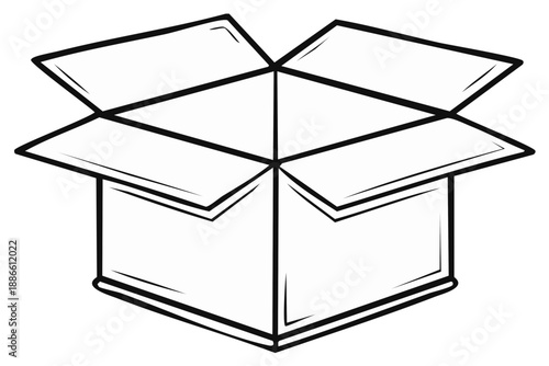 Open Box Illustration, Empty Cardboard Package Concept, Container, Carton, Delivery, Unboxing