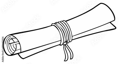 Rolled Parchment Scroll Tied with String for Ancient Document or Message