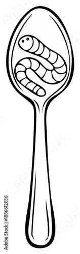 Worm in a Spoon Line Art Illustration Funny Metaphor Design Element