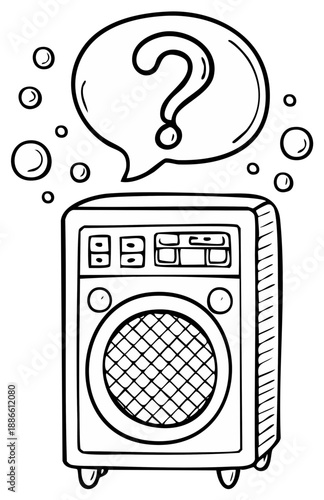 Hand Drawn Retro Speaker with Question Mark in a Speech Bubble Illustration