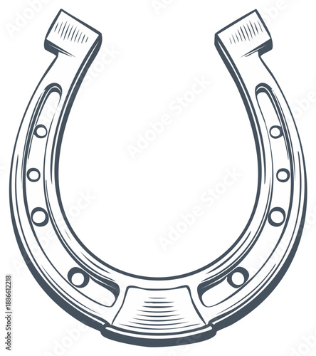 Monochrome vector illustration of a horseshoe on a white background for good luck and fortune