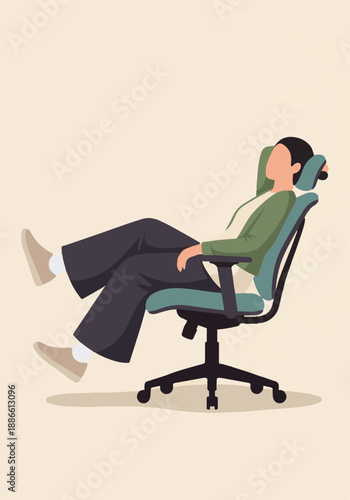 Minimalist illustration of a person relaxing and taking a break in an office chair