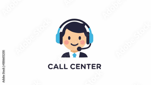 Smiling Call Center Agent Wearing Headset.