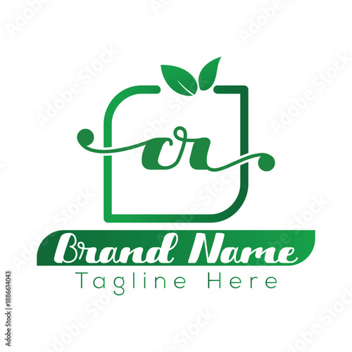 Green gradient logo with letters C R and brand name tagline placeholder vector