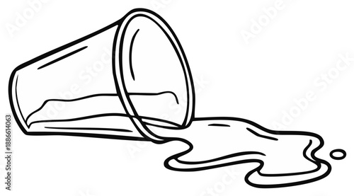 Spilled Liquid from Tilted Glass Outline Art Illustration Simple Line Drawing