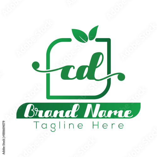 Green gradient logo with letters cd and brand name tagline placeholder vector graphic