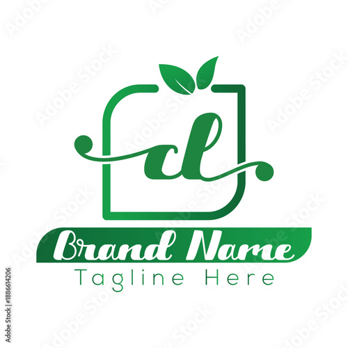 Green leaf logo with cl letters and placeholder brand name tagline vector