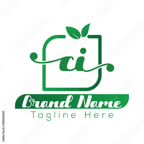 Green leaf logo with letters ci and brand name tagline text vector