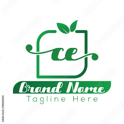 Green leaf logo with placeholder text for brand name and tagline nature organic vector