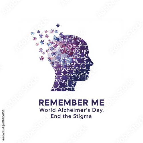 Puzzle pieces forming a human head with the words 'Remember Me' for Alzheimer's awareness