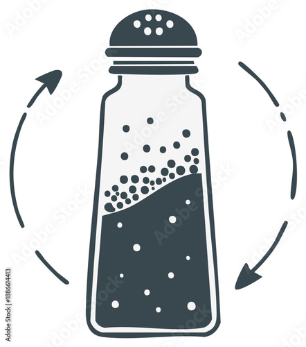 Salt shaker with rotation arrows, vector illustration.