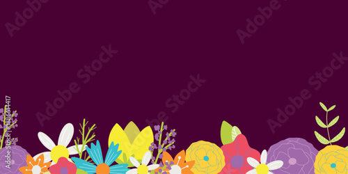 Elegant Floral Ribbon Banner with Spring Flowers, Empty Frame for Design