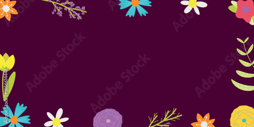 Elegant Floral Ribbon Banner with Spring Flowers, Empty Frame for Design