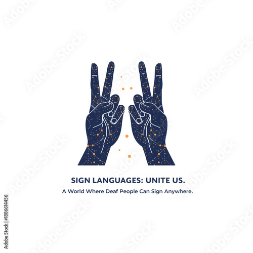Hands signing peace in starry night sky unite deaf community globally