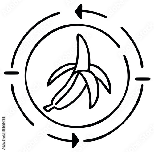 Banana with Arrows in a Circle Illustrating Organic Waste Decomposition for Eco Friendly Compost Production