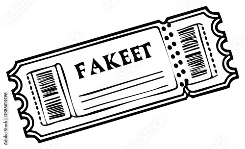 Stylized monochrome ticket illustration with barcode and perforated edging for entry, events, or admissions