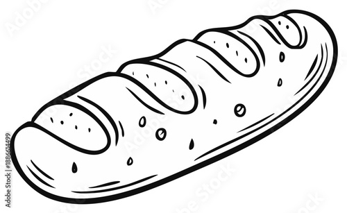 Ink drawing of a loaf of bread, bakery food illustration