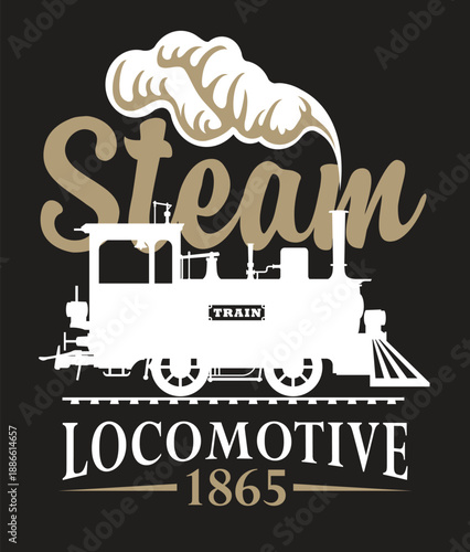 vector retro logo or emblem with a drawing silhouette of an old vintage railway steam locomotive in cartoon style with the inscription western railway