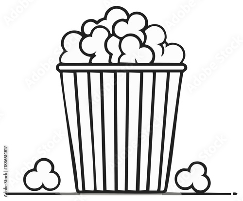 Illustration of a striped bucket overflowing with popcorn and a few stray kernels