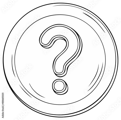 Question Mark Symbol on Round Coin Shape Icon, Uncertainty Concept