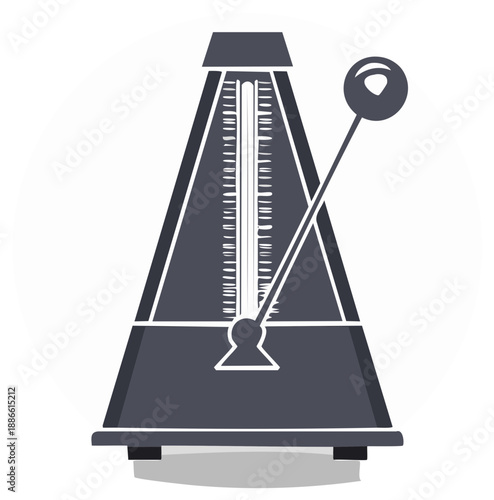 Stylized graphic illustration of a metronome against a clean background, music rhythm concept.