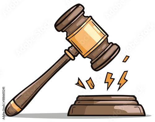 Wooden Gavel Striking Sound Blocks Legal Justice Concept Illustration